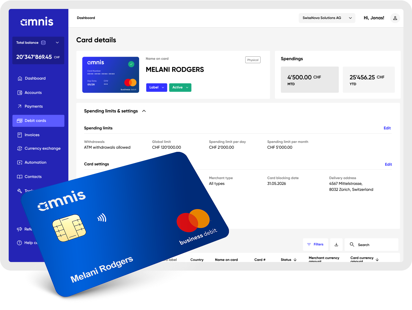 Desktop view of the amnis dashboard