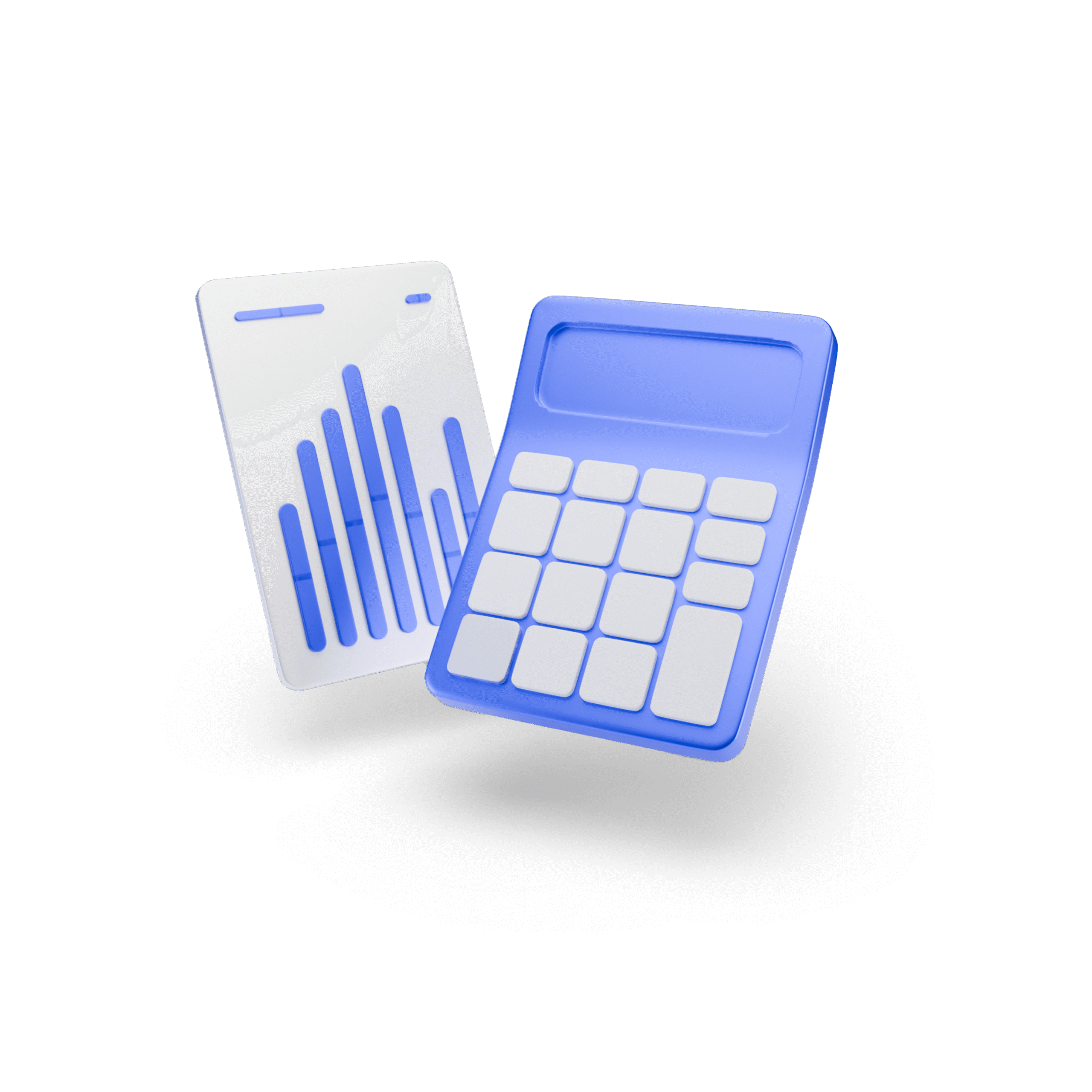3D illustration of a blue calculator icon next to a chart representing finance or accounting